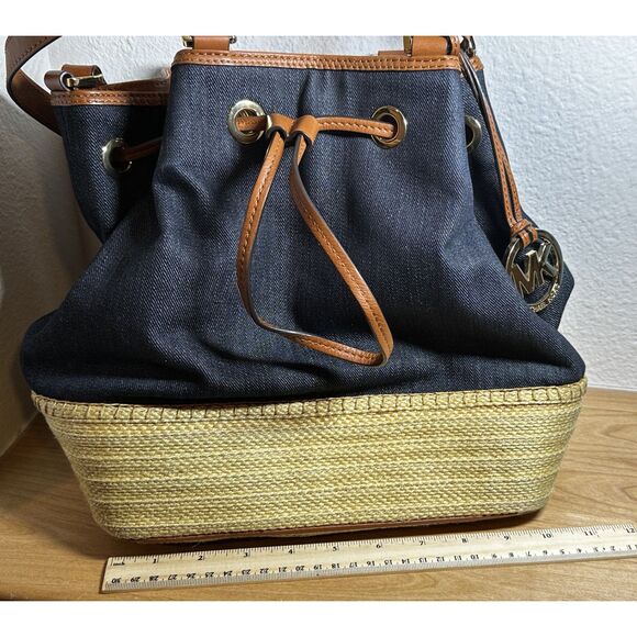 Michael Kors Marina Large Espadrille Denim Shoulder Bag EUC - Picture 5 of 9